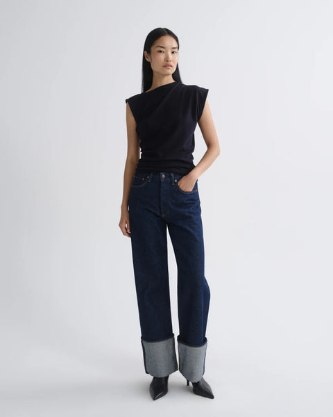 AGOLDE Big Cuff Jean Rinse - Front View Showing Exaggerated Cuff Detail and Deep Clean Indigo Wash on Straight Leg Silhouette