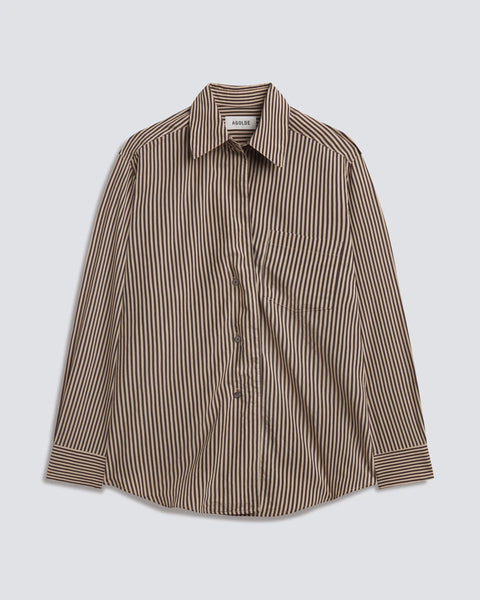 AGOLDE Aris Shirt | Trace Stripe Chocolate with Taupe