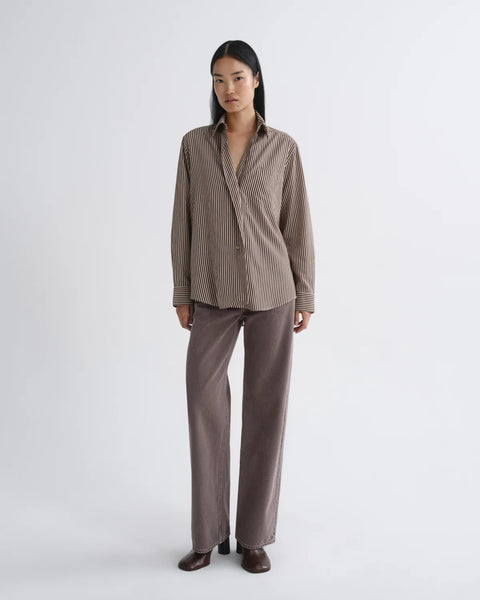 AGOLDE Aris Shirt | Trace Stripe Chocolate with Taupe