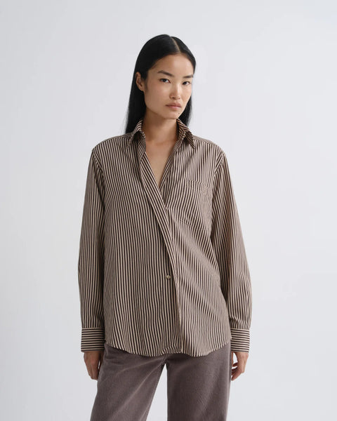 AGOLDE Aris Shirt | Trace Stripe Chocolate with Taupe