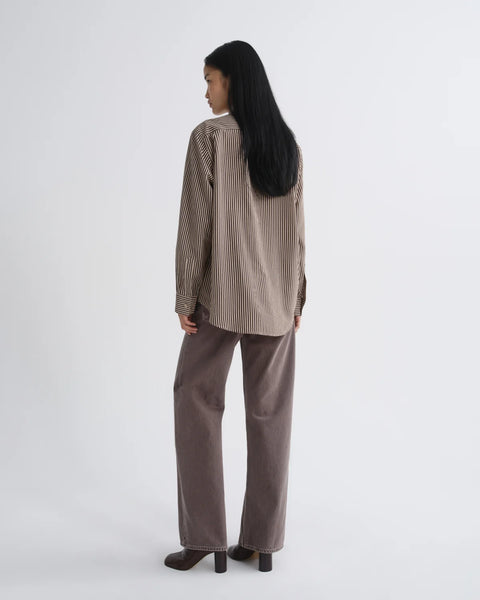 AGOLDE Aris Shirt | Trace Stripe Chocolate with Taupe