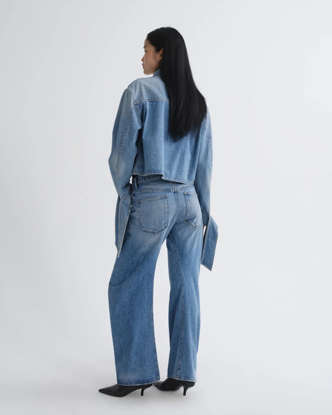 AGOLDE Hewitt Index Shirt - Back View of Women's Cropped Utility-Inspired Medium Indigo Denim Shirt