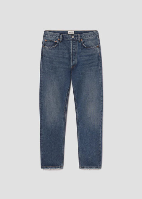 AGOLDE 90s high-rise pinch waist straight jeans in faded indigo flat lay