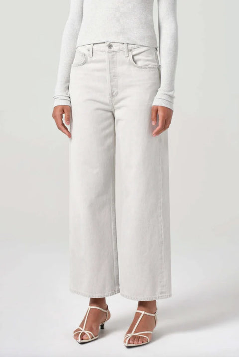 AGOLDE Ren Jean Colina in Pale Grey, relaxed fit, wide leg, non stretchy cotton denim 
