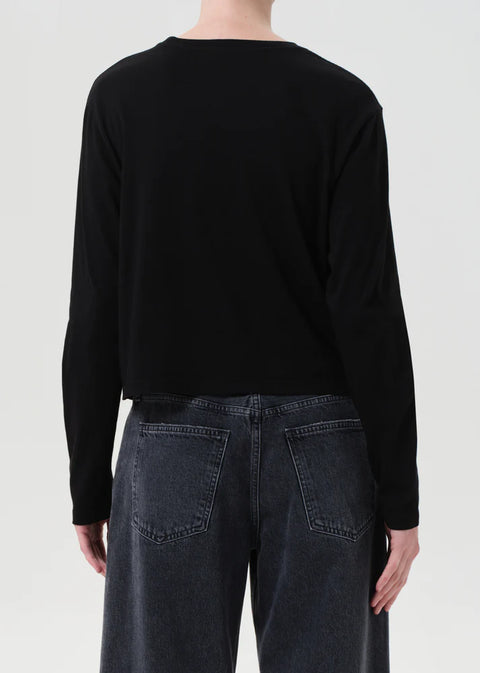 Black organic cotton AGOLDE Sydney relaxed long sleeve tee on hanger