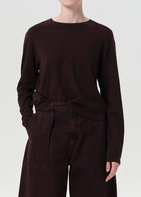 Dark burgundy organic cotton AGOLDE Sydney relaxed long sleeve tee