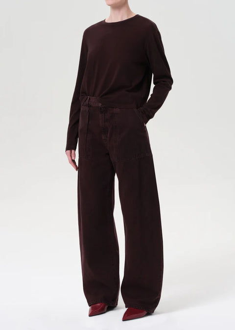 Dark burgundy organic cotton AGOLDE Sydney relaxed long sleeve tee