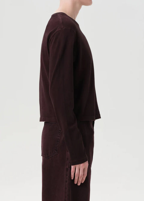 Dark burgundy organic cotton AGOLDE Sydney relaxed long sleeve tee