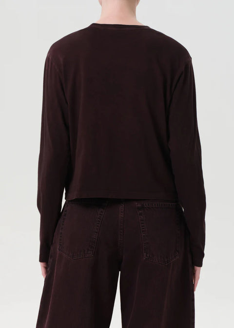 Dark burgundy organic cotton AGOLDE Sydney relaxed long sleeve tee