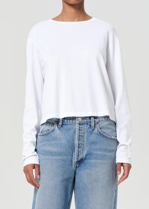White organic cotton AGOLDE Sydney relaxed long sleeve tee 