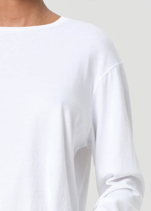 White organic cotton AGOLDE Sydney relaxed long sleeve tee folded flat