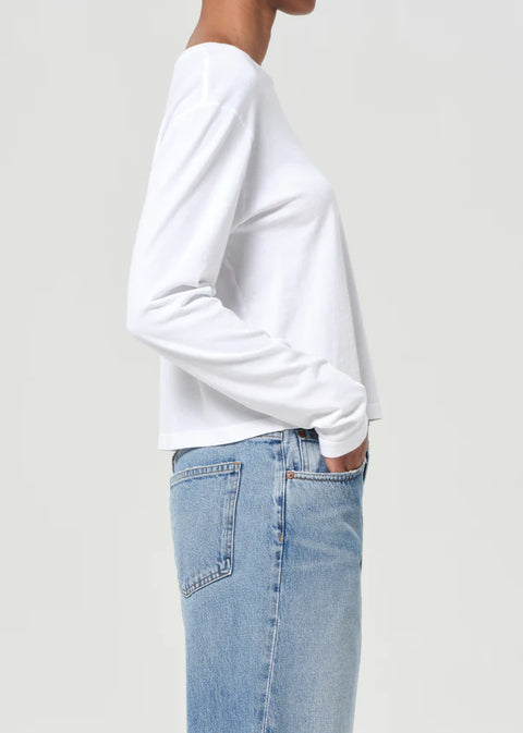 White organic cotton AGOLDE Sydney relaxed long sleeve tee
