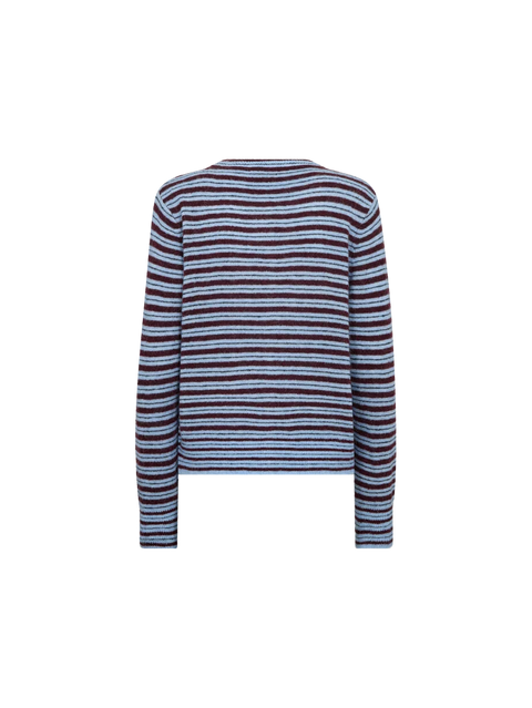 Mos Mosh Milvi Port Royale Stripe Cardigan - Styled Shot Worn Buttoned as a Knit Top and Layered Over Tee Showing Dual Versatility