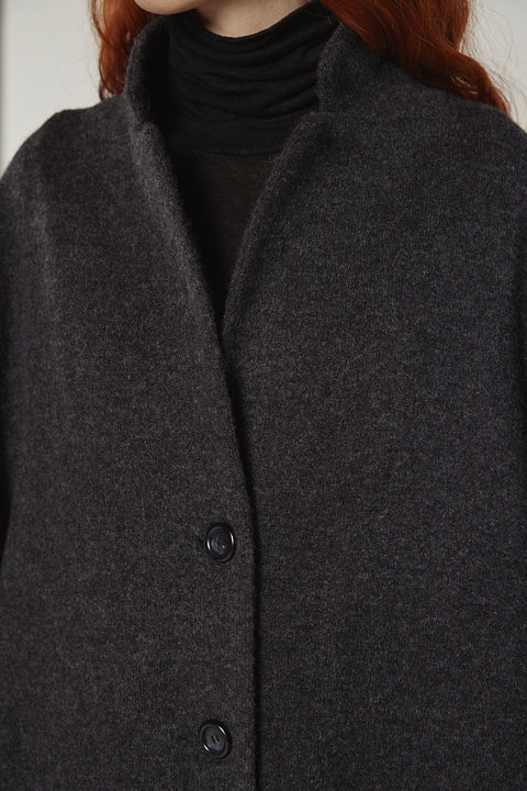 Amente cocoon sleeve maxi coat in charcoal grey on model