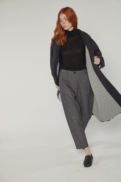 Amente cocoon sleeve maxi coat in charcoal grey on hanger
