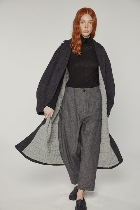 Amente cocoon sleeve maxi coat in charcoal grey on model