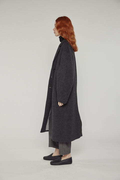 Amente cocoon sleeve maxi coat in charcoal grey on model