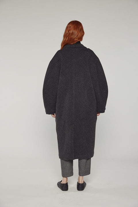 Amente cocoon sleeve maxi coat in charcoal grey on model