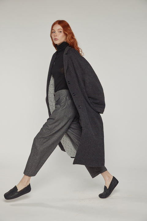 Amente cocoon sleeve maxi coat in charcoal grey on model