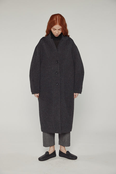 Amente cocoon sleeve maxi coat in charcoal grey on model