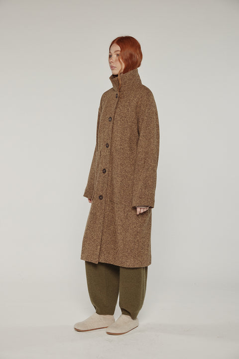 Amente herringbone high-neck maxi coat in brown khaki