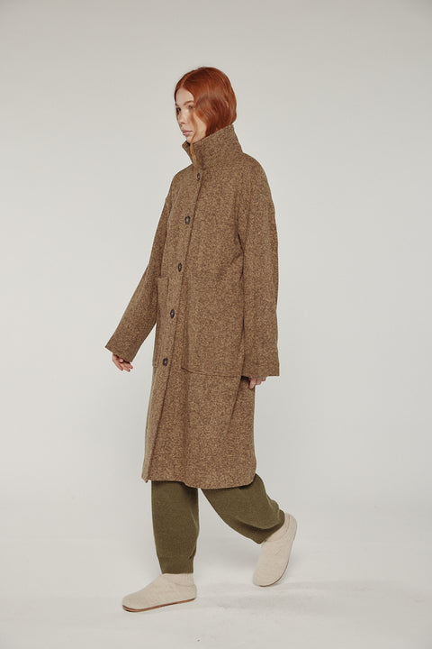 Amente herringbone high-neck maxi coat in brown khaki