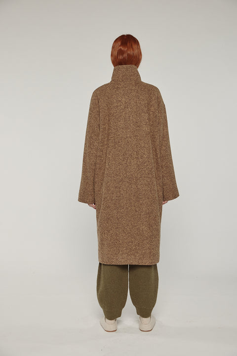 Amente herringbone high-neck maxi coat in brown khaki