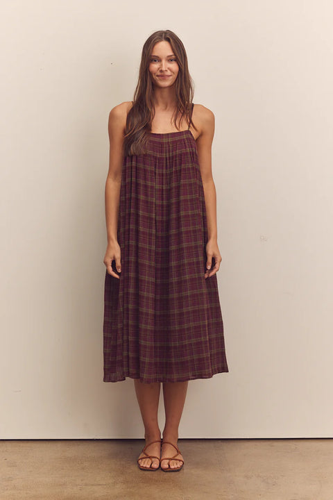 Amente, Pleated Cami Dress,  Berry, Long dress, flowy, aline, sleeveless 