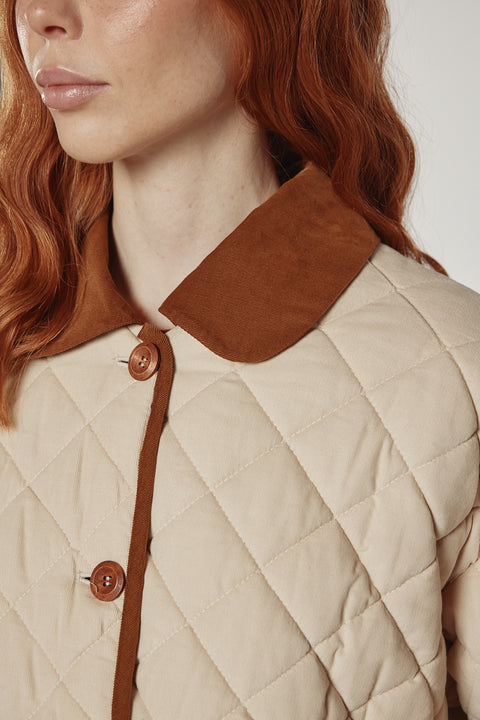 Amente reversible quilted jacket in sand with mocha grid reverse