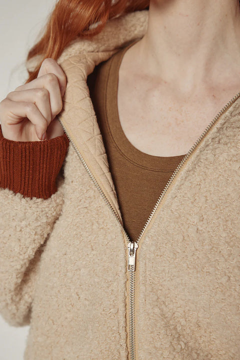 Amente oatmeal wool blend bomber jacket with ribbed cuffs and hem