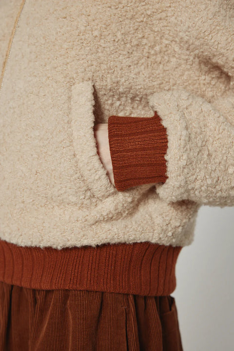 Amente oatmeal wool blend bomber jacket with ribbed cuffs and hem