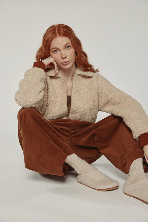 Amente oatmeal wool blend bomber jacket with ribbed cuffs and hem
