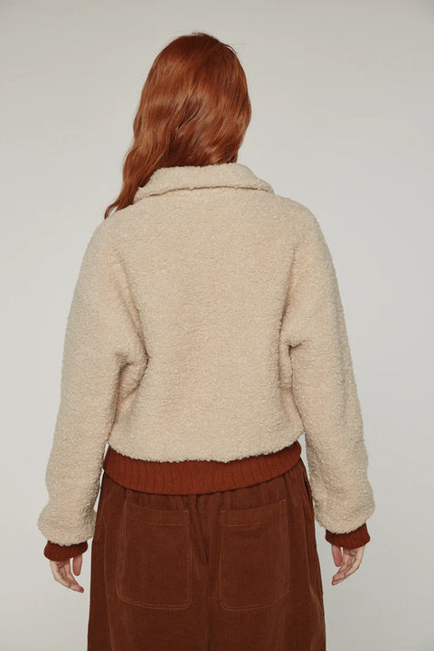 Amente oatmeal wool blend bomber jacket with ribbed cuffs and hem
