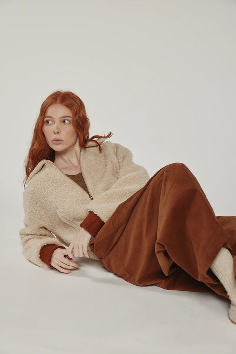Amente oatmeal wool blend bomber jacket with ribbed cuffs and hem