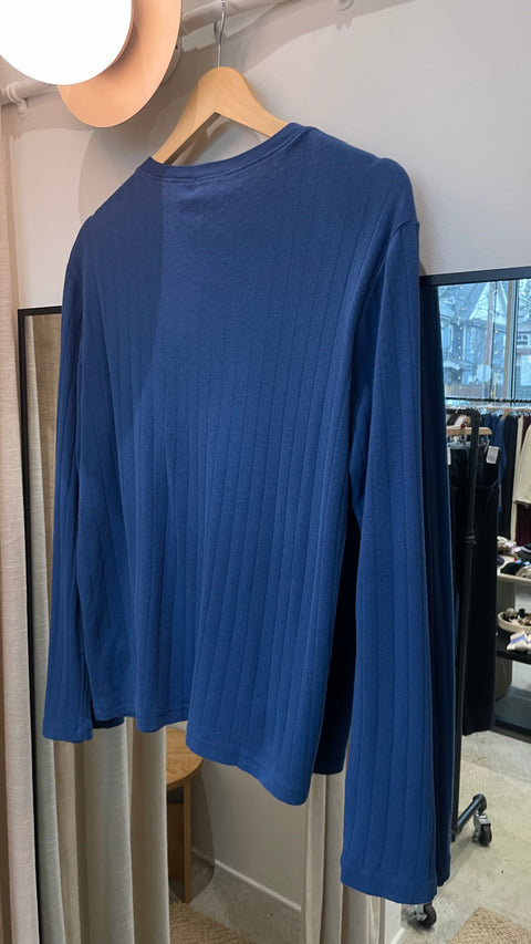 DONNI The Pointelle V-Neck Long Sleeve | Blueberry