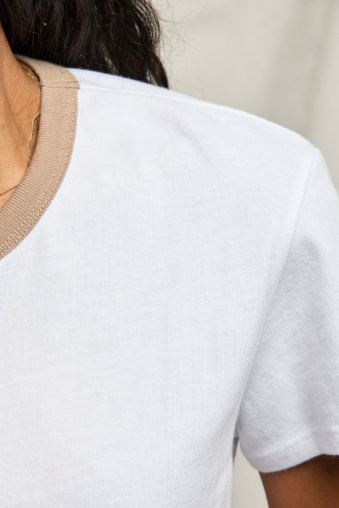 Perfect White Tee Perfect White Tee Billie Ringer Tee in White with Mocha: features cotton