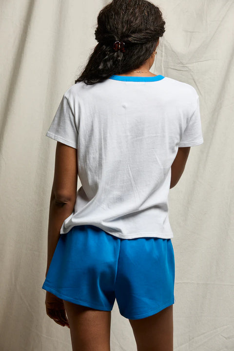 Perfect White Tee Perfect White Tee Billie Ringer Tee in White with Cobalt: features cotton