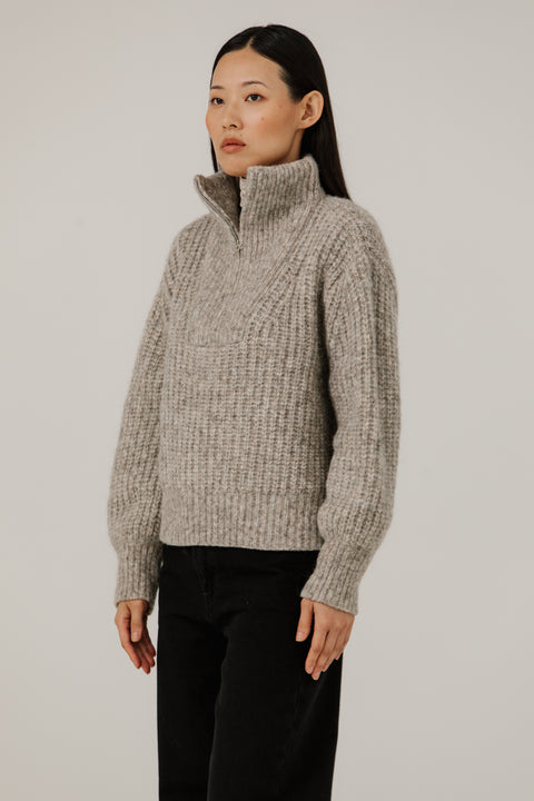 Quarter zip sweater by bare Knitwear, loft rib stitch in a classic fit, made of alpaca and cotton, Bare knitwear
