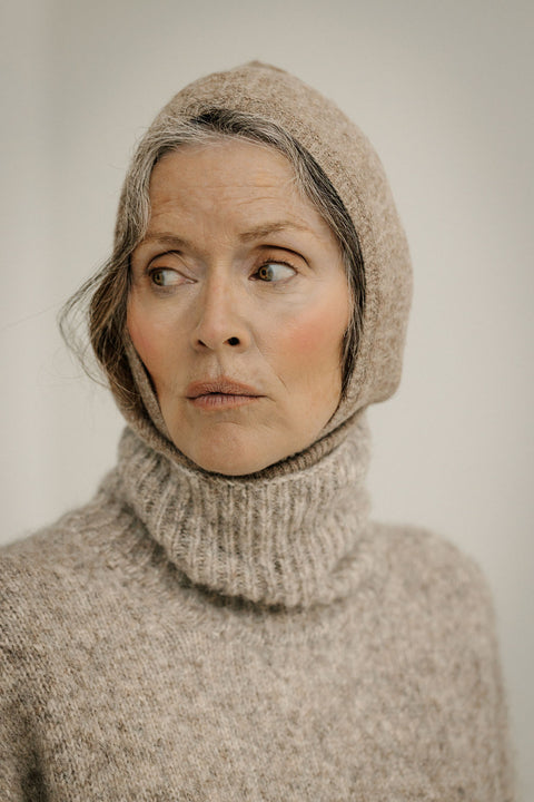 Bare Knitwear Alpaca Balaclava - Flat Lay Showing Full Shape and Lightweight Baby Alpaca Construction