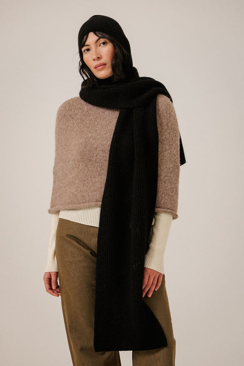 Bare Knitwear Alpaca Rib Scarf - Flat Lay Showing Full Length and Soft 100% Baby Alpaca Rib Texture