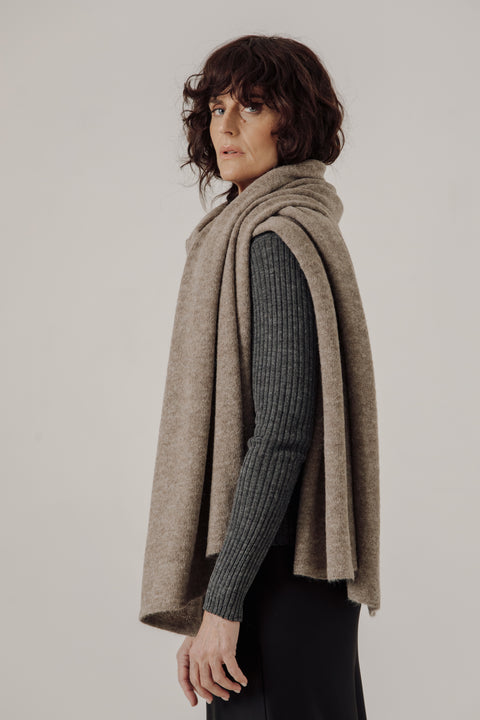 Alpaca travel wrap, can be used a shawl, scarf, lap blanket, lightweight and warm. Brand is Bare Knitwear
