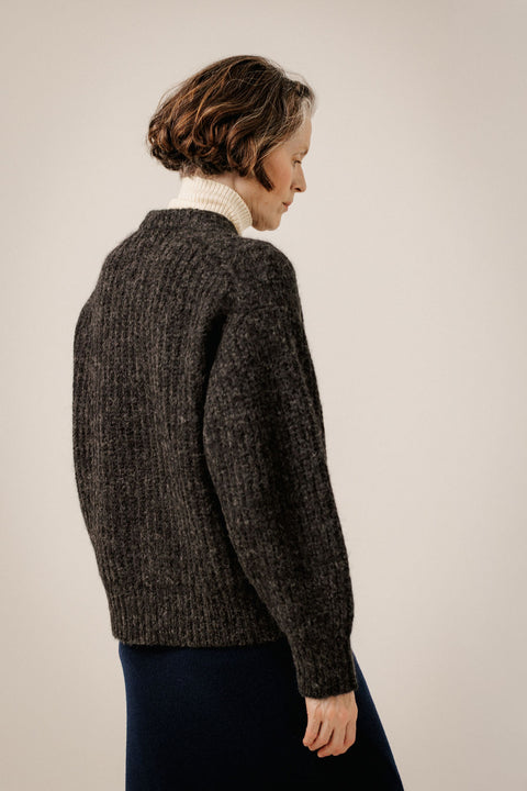 Bare Knitwear Lofty Alpaca Crewneck Basalt - Styled Shot of Women's Soft Voluminous Alpaca Crewneck Sweater