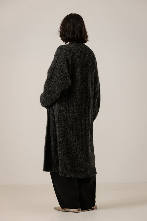 Bare Knitwear Basalt Alpaca Midi Cardigan - Styled Shot Showing Open-Front Midi Cardigan as Elevated Layer