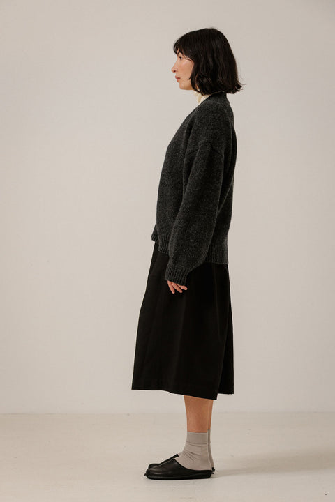 Bare Knitwear Basalt Alpaca Oversized Cardigan - Styled Shot Showing Modern Interpretation of Classic Cardigan as Statement Layer