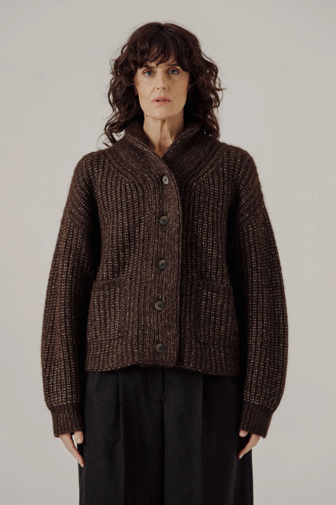 Bare Knitwear Oversized Shawl Cardigan | Carob