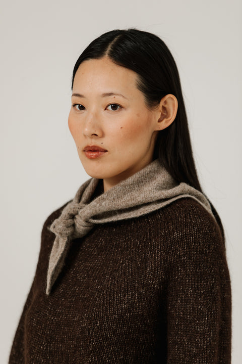 Alpaca bandana available in navy, beige and grey. By Bare Knitwear, lightweight scarf no bulk. 
