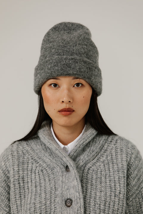 Alpaca Beanie Toque hat available in navy, beige and grey. By Bare Knitwear, lightweight comfortable fit 
