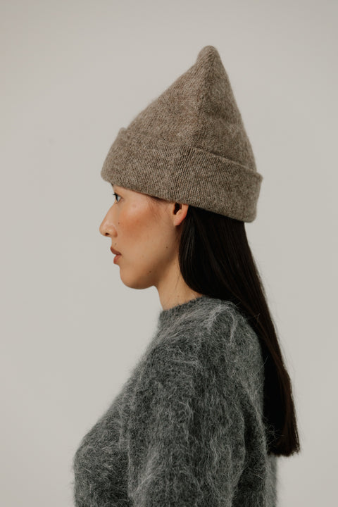 Alpaca Beanie Toque hat available in navy, beige and grey. By Bare Knitwear, lightweight comfortable fit 
