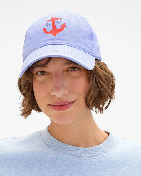Clare V lilac anchor embroidered baseball hat styled – casual nautical cap made in Los Angeles