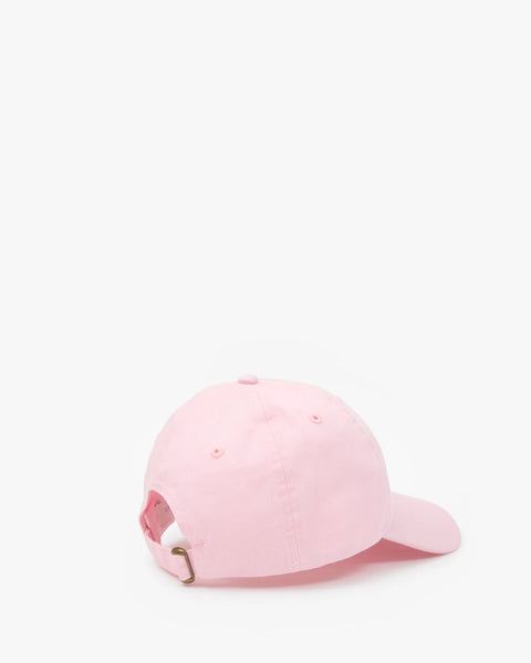 Clare V light pink CIAO baseball hat styled – fun slogan embroidered cap made in Los Angeles
